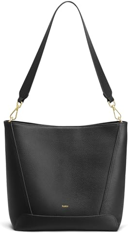 Kattee Leather Purses and Handbags Trendy, Bucket Bags for Women, Top Grain Leather Hobo Tote Shoulder Crossbody Bag with 2 Straps, Black