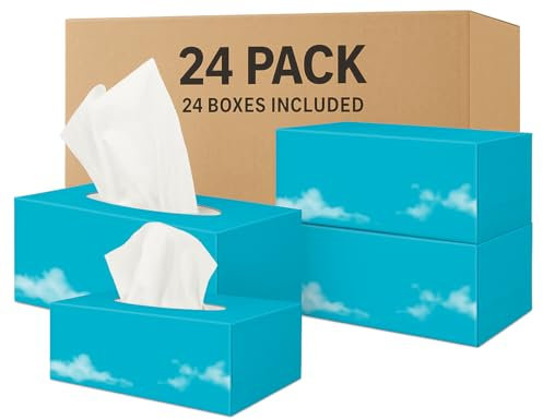 Facial Tissues 2-Ply – Bulk Pack of 24 Boxes (4800 Tissues) | 200 Sheets Each | 100% Virgin Wood Pulp | Soft & Strong | for Home, Office, School | Hygienic Opening. Facial Tissues Bulk Box