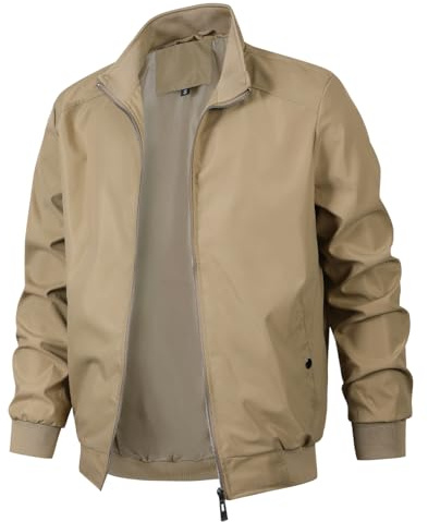 KUDMOL Blouson Homme Léger pour Printemps Été avec Col Montant Veste d'Extérieur Casual Bomber Coupe-Vent de l'Aviateur Classique(Kaki,XL)