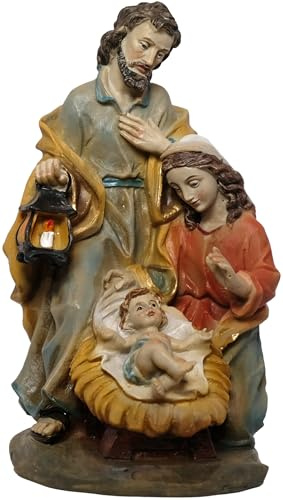 Kall present julkrubba, helig familj, barockstil, handmålad krubbfigur, 14 cm höjd, polyresin konstgjord sten, flerfärgad krubba