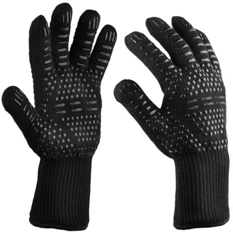 Operitacx 2 piezas Guantes para Cocina Resistentes al Calor con Aislamiento Térmico y Antideslizantes de Unidades con Funda para Barbacoa Horno Chimenea y Trabajo Seguro