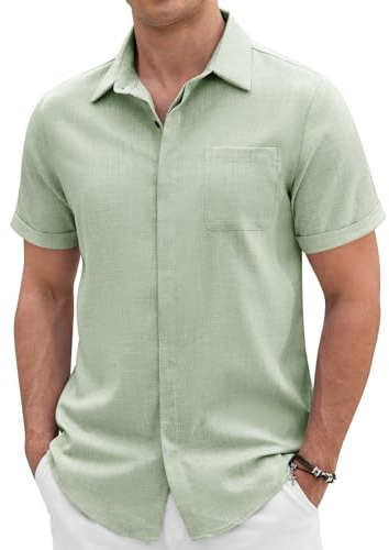Voqeen Camicia Uomo Maniche Corte Camicie Casual con Bottoni Maglietta A Maniche Corte con Texture per Vacanze al Mare, Crociere E Matrimoni Estivi
