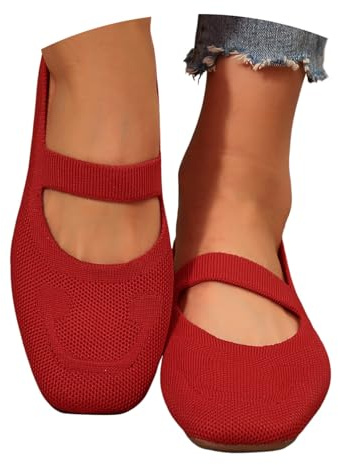 Pantofole Da Donna, Ballerine Donna Eleganti, Ballerina Pantofole Chiuse Comode Scarpe Con Tacco Basse Da Ballo Da Camminata Mocassini Sneakers Mary Jane Casual Primavera Estate Rosso, 42