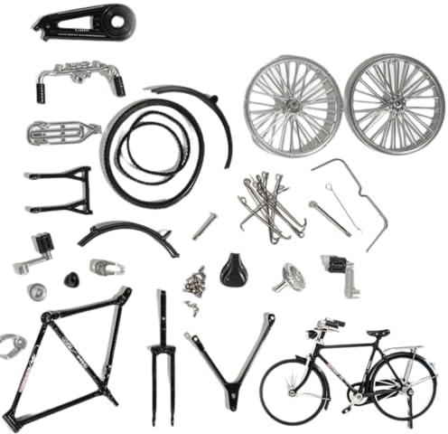 Scale DIY Alloy Retro Model Kit - Self Assembled Vintage Bike Desktop Ornament, Collectible Metal Simulation Toy for Home Office Decor Gift(Black)