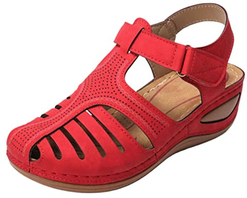 Sandaletter damer med kilklack, sommarskor damer eleganta stängda trekkingsandaler med hål halkfria kilsandaler justerbar rem sommarsandaler sportiga strandskor