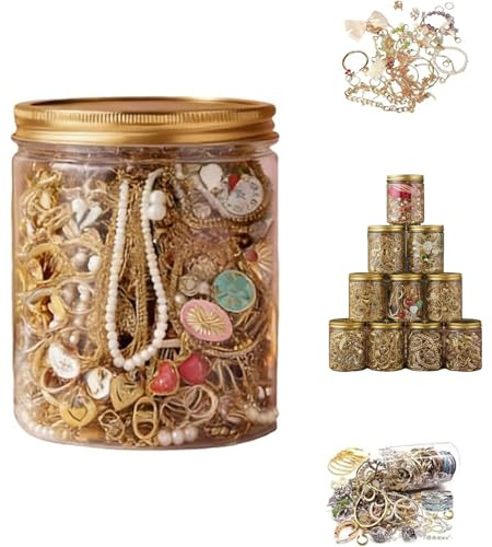 Pumio Boîte mystère for femmes, ensemble de pots à bijoux mystère à la mode 10-60, comprenant collier, boucles d'oreilles, bague, cadeau d'anniversaire for elle(Gold,60PCS)