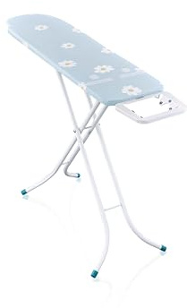 Leifheit Bügelbrett Classic S Basic, Bügeltisch mit Fläche 110 x 30 cm | Kompakte Streckmetall-Bügelfläche, höhenverstellbar von 69-88 cm, feste Bügeleisenablage, Transportsicherung, florales Design