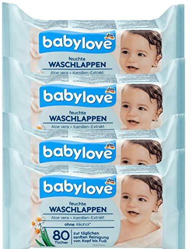 babylove Waschlappen feucht, 4er Pack (4 x 80 St)