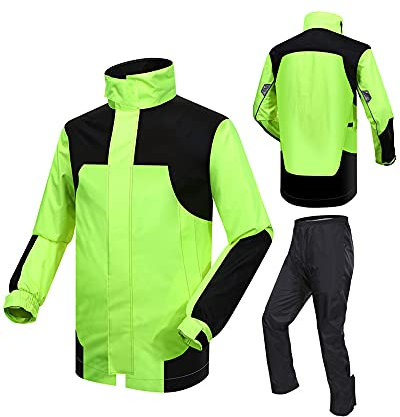SJASD Regenkombi Herren Wasserdicht Atmungsaktiv,Regen Jacke und Hose Anzug Kombi,Motorrad Kombi - Regenkombi Regenkombi Motorrad mit Reflektierenden Streifen,Fluorescent Green,XL
