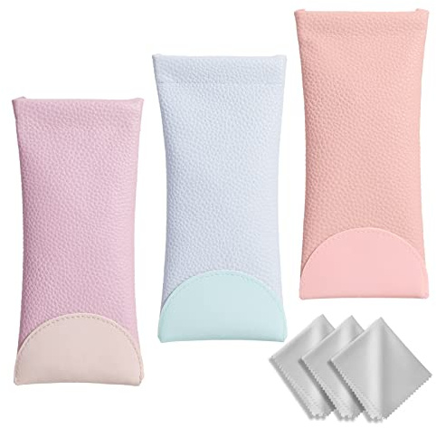Hifot Custodia Occhiali 3 Pezzi con Panno per la Pulizia degli, Astuccio Pelle Custodia Occhiali da Sole Porta Occhiali Morbido Custodia Occhiali per Donna Uomo Bambin