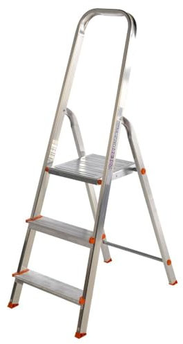 EURO VANADIUM - Escabeau 3 Marches, Pliable en Aluminium - Marche Pied Pliable, Léger 3,3 kg et Robuste, Charge 150 kg - Plateforme de Travail Antidérapante et Large, 3ème Hauteur à 58 cm