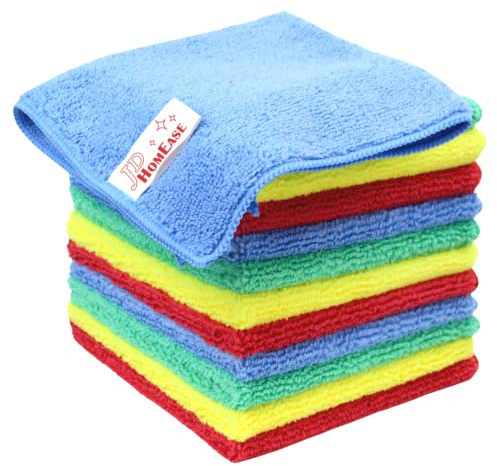 JD Homease Microfiber Cleaning Cloths,12 Pack, 12x12, All-Purpose, Softer, Highly Absorbent, Lint-Free, Reusable, Washable Pro Towel 4 Colors for House, Kitchen, Bathroom, Car, Office