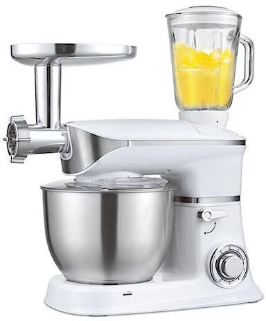 1300W Robot De Cocina 3 En 1 Batidora Amasadora Licuadora De Carne Y Extractor De Jugo Con Recipiente De Acero Inoxidable De 6,5 L Función De Pulso De 8 Velocidades Con Con Gancho Para Masa, Batidor (