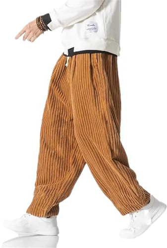 BoShiNuo Hiver Japonais Ceinture Velours Côtelé Pantalons Harem Casual Jogging Pantalon de Survêtement Hip-Hop Street Homme, jaune, XXL