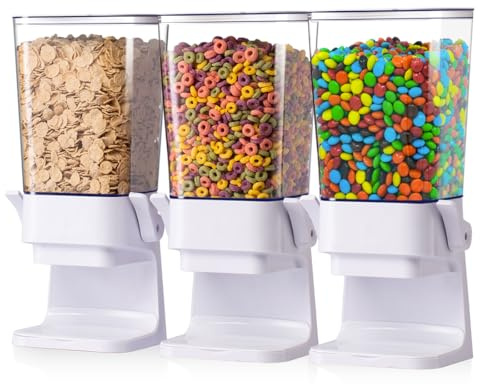 Zeadesign Cereal Dispenser Countertop, Cereal Containers Storage, 5L Organization and Storage Containers for Kitchen, Snack Dispenser for Rice, Grains, Nuts, Dry Food, Oatmeal, Pet food, White, 3Pc