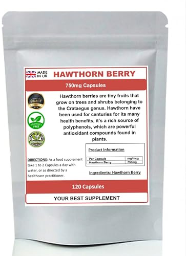 Hawthorn Berry Capsules 750mg 100% Natural (Super Antioxidant) No additive,Pure (120)