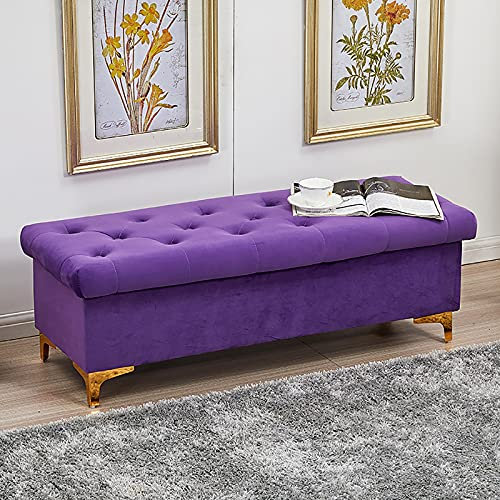 Sammet förvaringsottoman bänk stoppad sko bänk multifunktionsbänk lila 100 x 45 x 40 cm