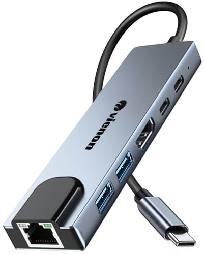 USB C Hub Ethernet HDMI Adapter, 6 in 1 Laptop Docking Station with 4K HDMI, RJ45 Ethernet,LAN USB C Dongle for MacBook Pro/Air, iPad Pro, Dell XPS etc