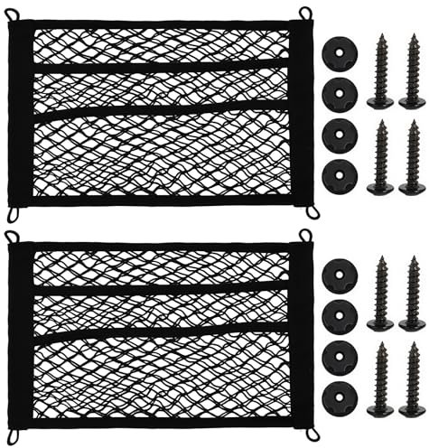 BAIFULAI Red de almacenamiento de 2 unidades, 40 x 25 cm, red elástica para maletero de coche, maletero, red para equipaje, autocaravana, bolsa de red elástica para maletero con ganchos para