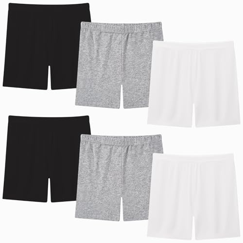 Moitiy Kruz Lot de 6 paires de leggings de cyclisme pour fille de 2 à 12 ans, Noir/gris/blanc, 11-12 ans