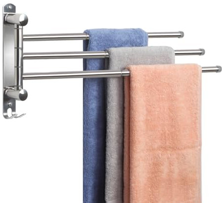 JSVER Portasciugamani da Bagno, Barre Telescopiche a Torre con 3 Barre per Bagno, Portasciugamani a Parete in Acciaio Inox SUS304, Camera da Letto, Cucina (Argento)
