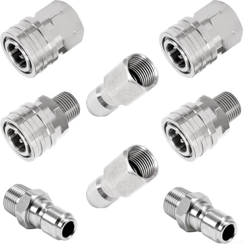 GLFLOW Kit adattatore professionale per idropulitrice da 3/8 di pollice in acciaio inossidabile raccordi a connessione rapida 5000 PSI 8 PZ