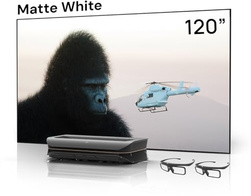 AWOL VISION LTV-3500 Pro Bundle with 120 Matte White Screen and 3D Glasses (2-Pack), 4K UHD HDR10+ Dolby Vision Ultra Short Throw Triple Laser Projector, 3000 ISO Lumens, Home Theater Laser TV