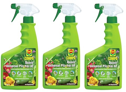 COMPO Duaxo Universal Pilzfrei AF, 3x 750 ml Sprühflasche, 3er Set, Sparpack zur Bekämpfung von Rost, Blattflecken, Echter Mehltau, Sternrußtau mit Depoteffekt