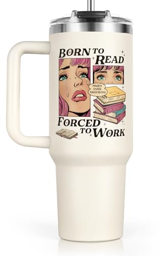 SteadStyle Funny Book Lover Gifts for Women 40oz Tumbler with Handle & Straw Lid, Reading Gift for Reader, Librarian, Nerd, Bookworm Cup, Book Themed Present for Birthday Christmas