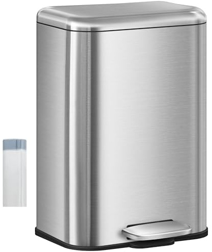 Hzuaneri Mülleimer Küche, 20L Abfalleimer mit Tretpedal, Tretmülleimer mit Softclose-Deckel und Inneneimer, Küchenmülleimer mit 15 Müllbeuteln, Stahl, Silber SW12099B