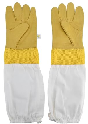 Gants d'apiculture Gants Respirants en Peau de Mouton avec Manches allongées pour Apiculteur