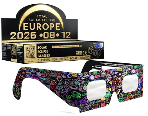 Absolute Eclipse Neon Solar Eclipse Glasses Bulk Wholesale – ISO 12312-2 testade och CE-certifierade – EU-tillverkare – 100-PACK grossistpaket – 2026 Eclipse Europe