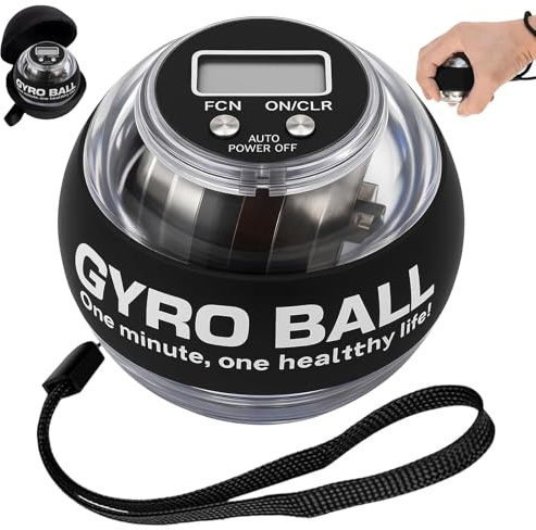PYSUG Wrist Power Gyro Ball with Counter, Curaball Torque Ball Hand Exerciser for Grip Strength Arm Trainer Chest Workout Equipment, Portable Resistance Trainer (Gray)