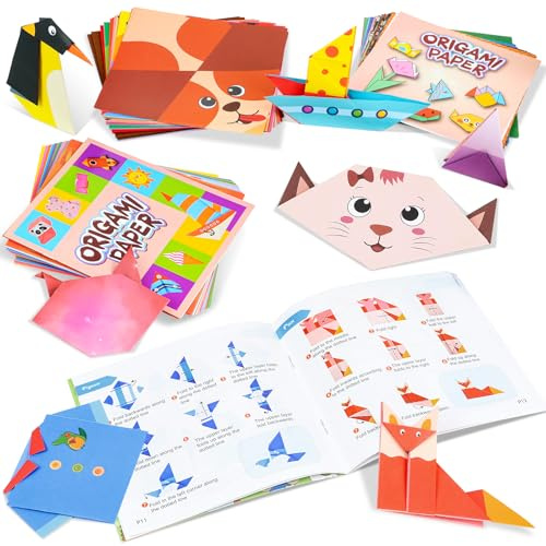 Pesutei 288 Sheets Origami Set for Kids 6-12 with Guiding Book | 188 Sheets Patterns (Animals, Prints, Daily Items),100 Solid-colored Origami