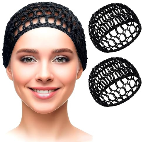 MR BAEQ 2 Piazes Redecillas para el Cabello para Dormir, Gorros de Malla para Ducha, Cubre Cabello Elástico Reutilizable, Tejido Punto Transpirable, Baño, Maquillaje, Dormir, Negro