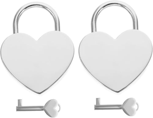 Hjärthänglåsdekor 2-pack små lås nycklar hjärtformade lås for kontor skola ryggsäck resväska bagage/4773(Silver)