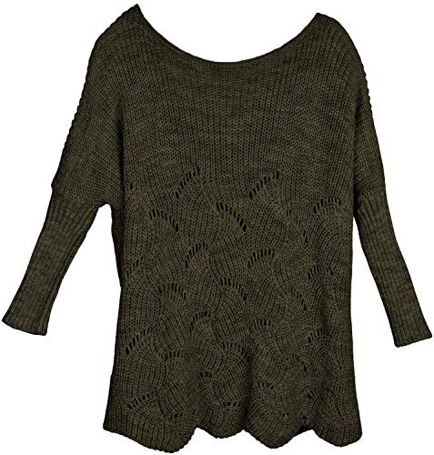styleBREAKER Oversize stickad poncho med hålmönster för dam,Oliv