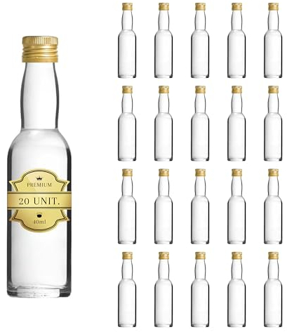 20 Mini Bouteilles en Verre 40ml 4cl pour Alcool - Mignonettes Vides Idéales pour Cadeaux de Mariage, Whisky, Rhum, Sauce - Petites Fioles pour Invités, Petit Pot en Verre, Cadeau Unique