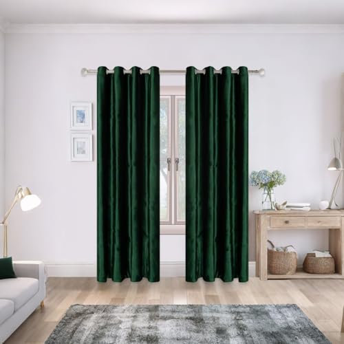 MYRU 1 Pair Velvet Curtains Eyelet Curtains for Bedroom and Living Room (2 x 66x90 Inch,Green)