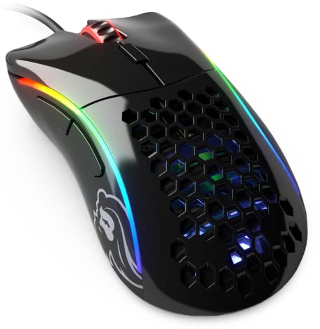 Glorious Gaming Model D- (Piccolo) Mouse da gaming wired - Superleggero 61 g, a nido d'ape, RGB, ergonom., sensore Pixart 3360, Omron Switches, piedini in PTFE, 6 tasti - Nero lucido