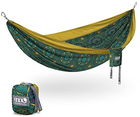 ENO, Eagles Nest Outfitters DoubleNest Druck leichte Camping-Hängematte für 1 bis 2 Personen, Mantra/Gold