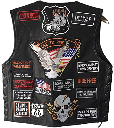 Chaleco de Cuero de la Motocicleta de los Hombres, Bandera Americana, águila, Bordada, Chaleco de PU