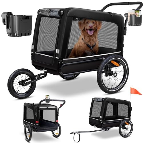 KESSER® Boxer 3-in-1 Rimorchio per Cani, circa 240 Litri di Volume, Tela Oxford 600D, SmartSpace Concept, max. 40 kg incluso Supporto per Bevande e Smartphone, molleggiato, Nero