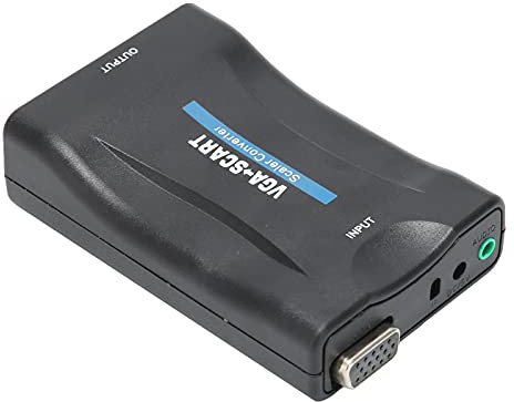 Topiky Convertidor de Video, VGA a SCART HD, Controlador Gratuito, Adaptador de Video, Portátil, Liviano, de Amplia Compatibilidad, Convertidor de Video con Cable de Carga de Control Remoto (Negro)