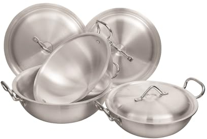 Klassic Aluminium Steel Round Wok Set - Premium Cookware for Gas and Electric Stove - Easy to Clean (22cm,24cm,26cm)