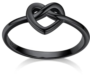 Bestyle Schwarz Herzring Silber 925, Eheringe Promise Verlobungsring Paar Ring Knotted Heart Fingerring Hochzeit Valentinstag Schmuck Accessoire, Ringgröße 57
