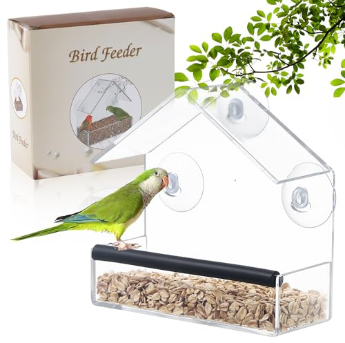Ezydka Fenster Futterhaus für Vögel Transparent Vogelfutterspender Acryl Vogelfutterhaus Fenster Vogelhäuschen, Vogelfutterstation mit Saugnäpfen für Meisen, Spatzen & Wildvögel, Birdy