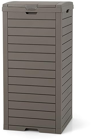 GYMAX Pattumiera per Rifiuti 118 L, Cestino per Rifiuti con Coperchio Incernierato e Vassoio di Raccolta Estensibile, Contenitore Portatile per Esterno Patio e Cortile, 40 x 40 x 86 cm (Marrone)