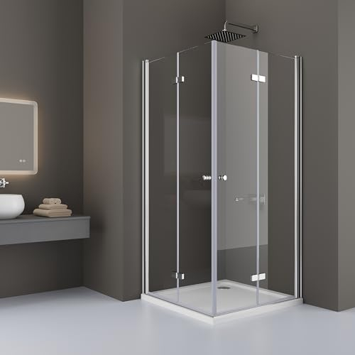 DOOLEEWEE Duschkabine 90x90x185cm Eckeinstieg Dusche Falttür 180° Duschwand Duschabtrennung 6mm Gehärtetes Glas
