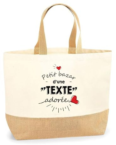 Sac Cabas de Plage Personnalisable | Toile de Jute Coton Courses Idée Cadeau Famille Copine Amie Collègue Travail (Bazar adorée)